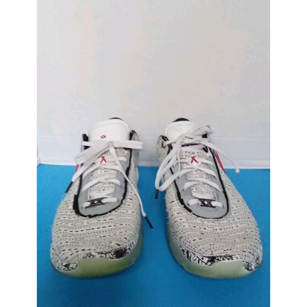 Nike Air Jordan Retro Basketball Sneakers Knit Pattern White Grey Red Glow Sole